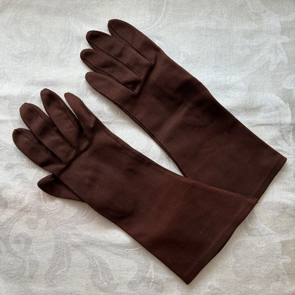Aris Brown Sueded Cotton Bracelet Length Gloves Size 6.5
